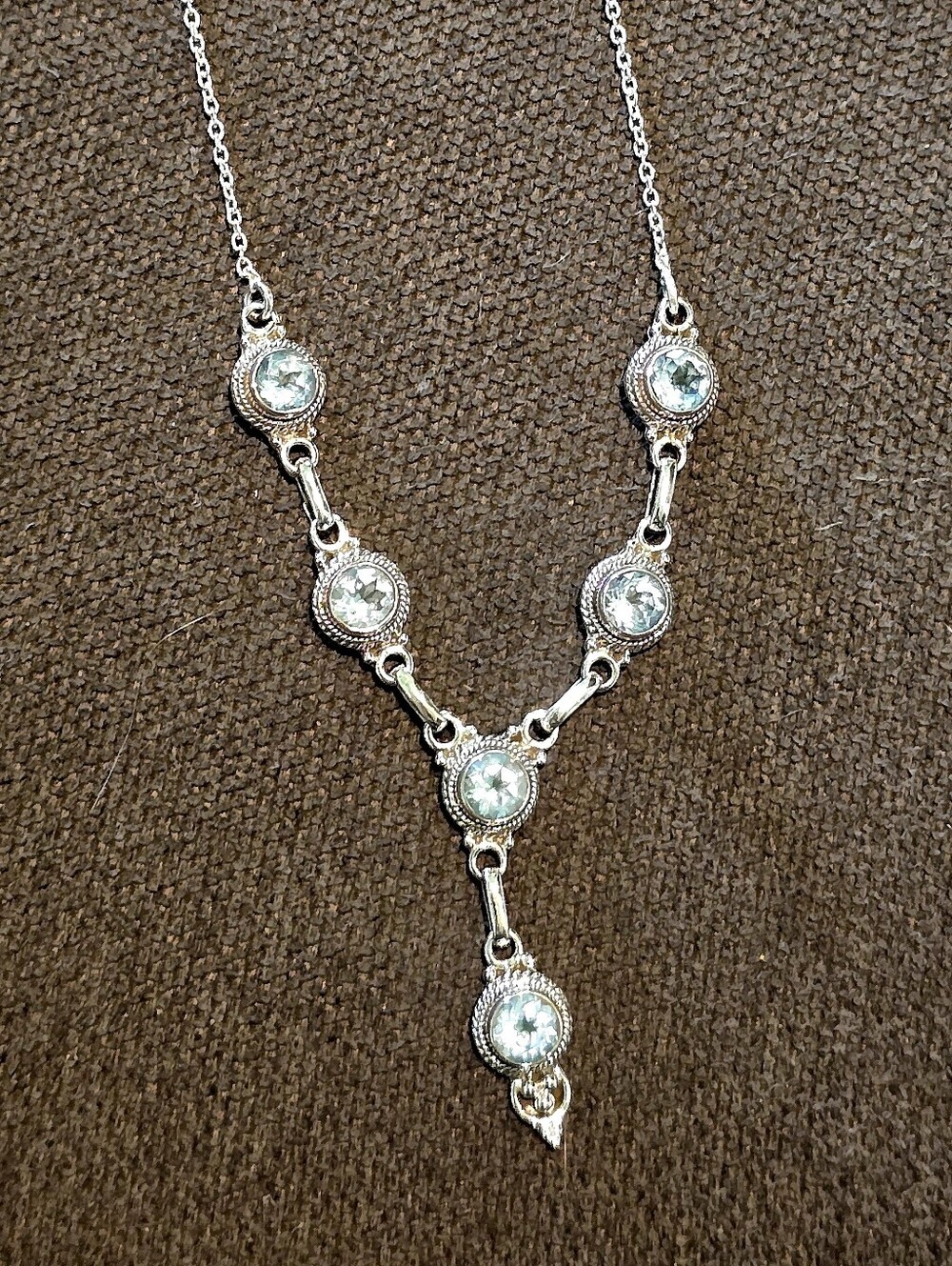 Delicate Sterling Silver Aqua Crystal Y-Style Necklace